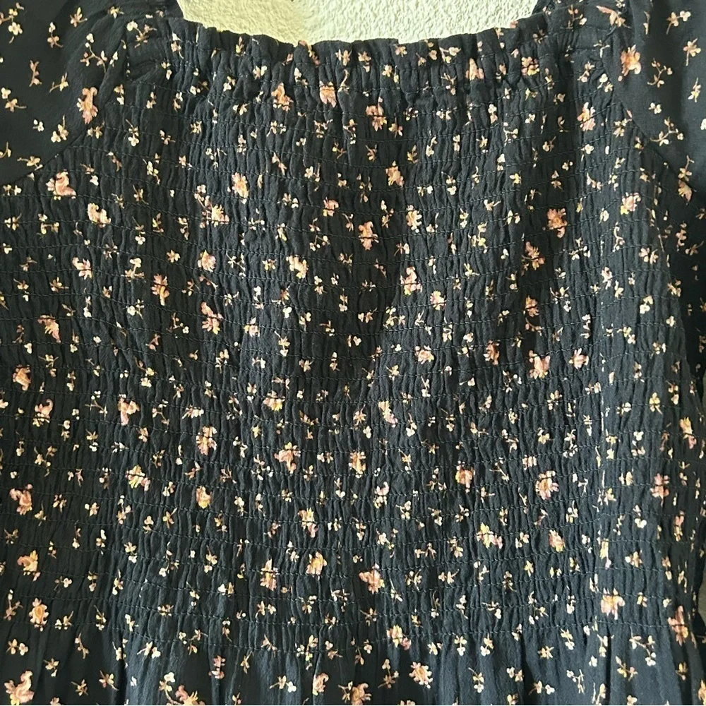 Madewell Women’s Peasant Smock Blouse Sz 4 Black Dixie Floral Print Cottage Core